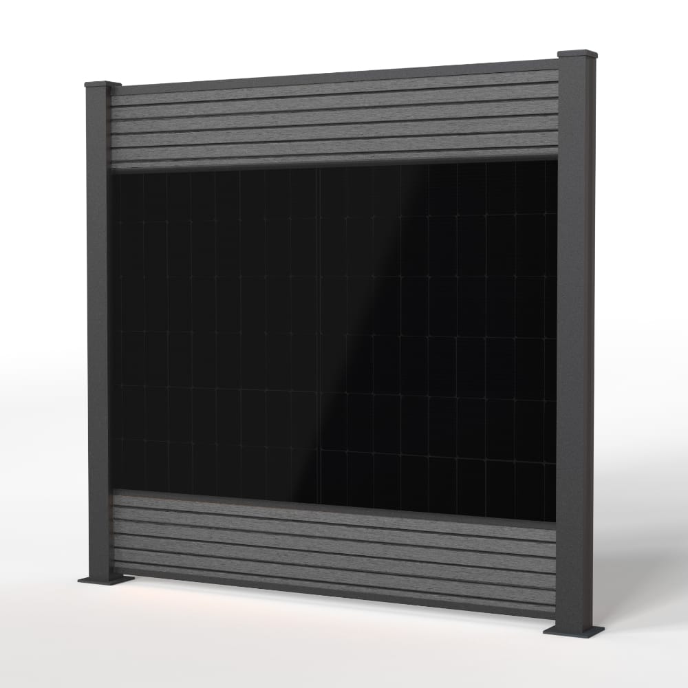 falagotti Solarzaun Eleganza in Grey mit seitlicher Ansicht und PV-Modul