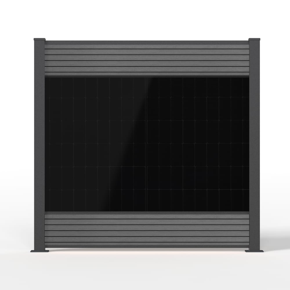 falagotti Solarzaun Eleganza in Grey mit PV-Modul und WPC-Lamellen