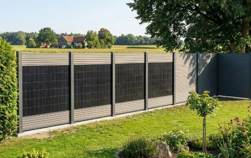 Zaun-Solarkraftwerk kombiniert mit WPC-Gartenzaun