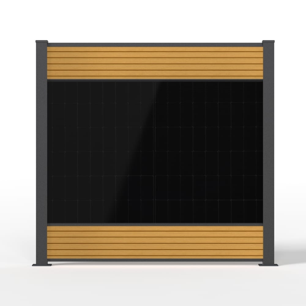falagotti Solarzaun Eleganza in Cedar mit PV-Modul und WPC-Lamellen